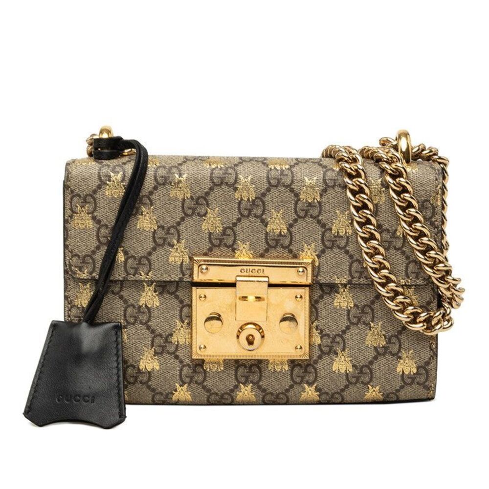 Gucci GG Supreme Bee Padlock PVC Leather 2way Chain Shoulder Bag